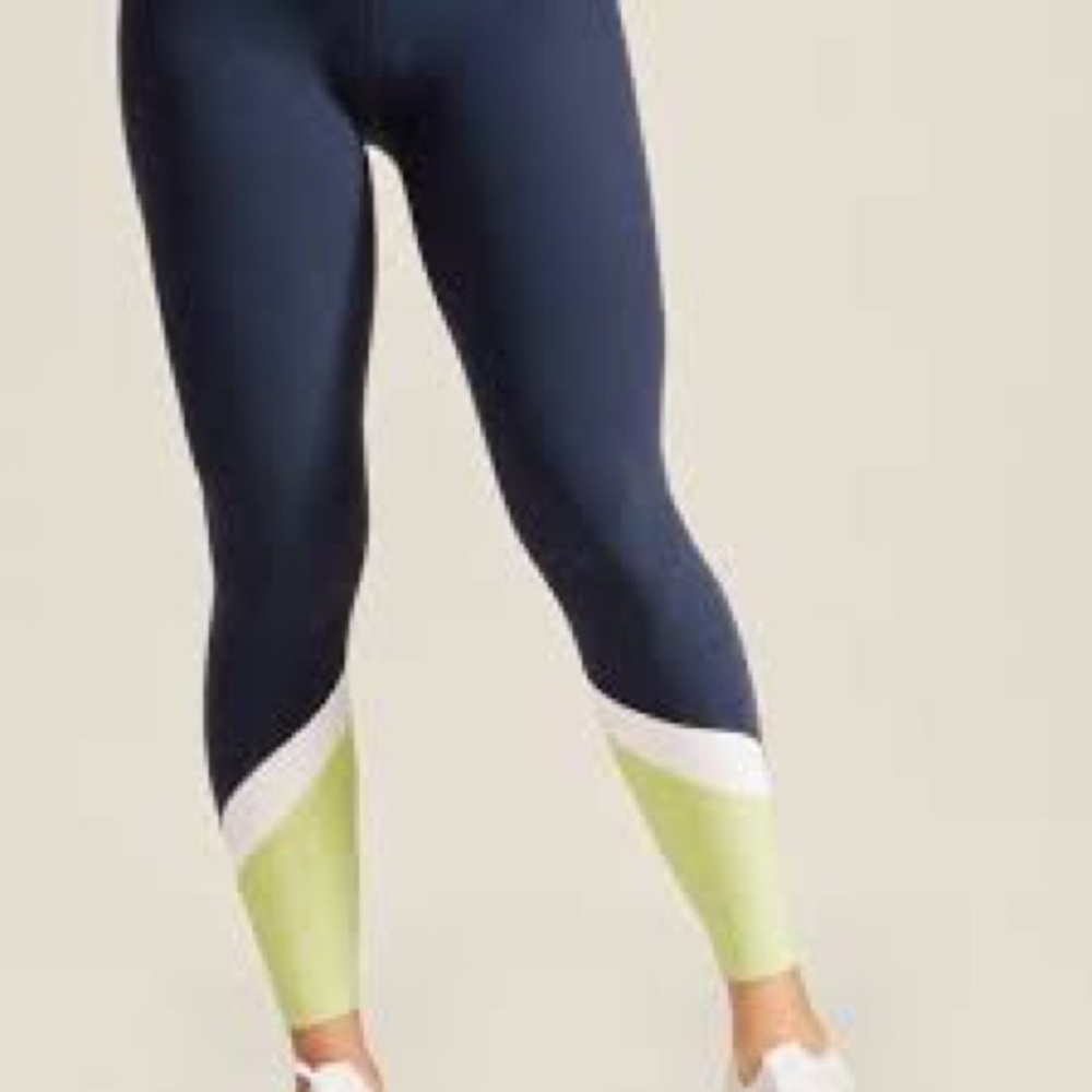 Beyond Yoga X Peloton Mixed Panels Leggings - Navy/Lime Green - 2x
